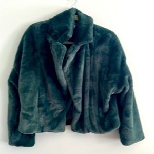 Allegra K  ☘️GREEN ☘️faux fur cropped jacket with pockets